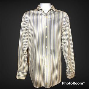 THOMAS DEAN Men’s Long Sleeve Dress Shirt Striped Multicolor Sz XL